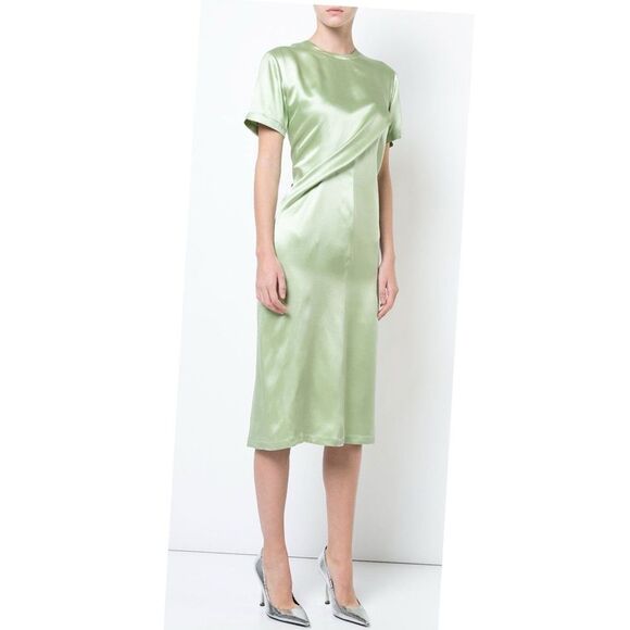 SIES MARJAN Waverly Silk Twist Short Sleeve Midi Dress in Sage Green 2 NWT - Picture 1 of 13